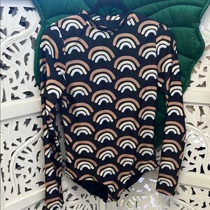 NWOT Of One Sea women’s long sleeve zip up swimsuit in lava rainbow. Black. M